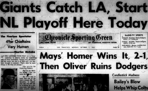 Giants Win, Dodgers Lose, October 3, 1962