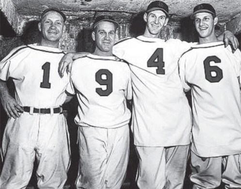 1946 World Series Champion Cardinals: Whitey Kurowski, Enos Slaughter, Marty Marion and Stan Musial