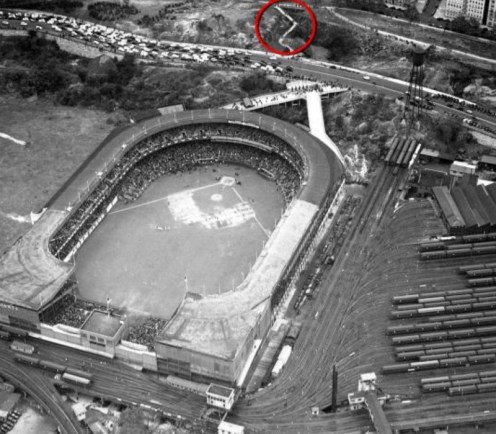 1936 photo of the Brush Stairway (circled in red)