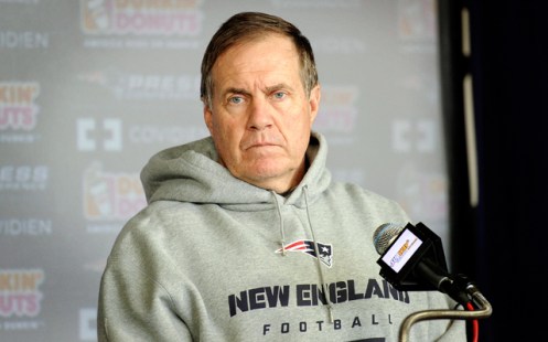 May 3, 2013; Foxboro, MA USA; New England Patriots head coach Bill Belichick speaks to the media during rookie minicamp at Gillette Stadium. Mandatory Credit: Bob DeChiara-USA TODAY Sports