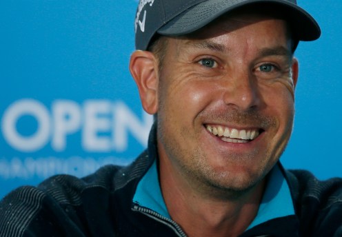 Henrik Stenson of Sweden smiles during a press conference ahead of the British Open Golf championship at the Royal Liverpool golf club, Hoylake, England, Wednesday July 16, 2014. The British Open Golf championship starts Thursday July 17. (AP Photo/Alastair Grant)